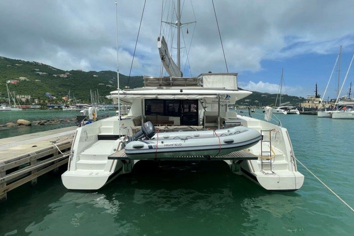 Exterior view of Singing Winds, a Fountaine Pajot Saba 50 catamaran at Road Town, British Virgin Islands