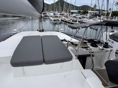 Deck of Carrie Lee, a Fountaine Pajot Aura 51 catamaran at Road Town, British Virgin Islands