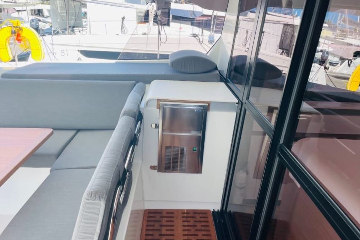 Deck of Carrie Lee, a Fountaine Pajot Aura 51 catamaran at Road Town, British Virgin Islands