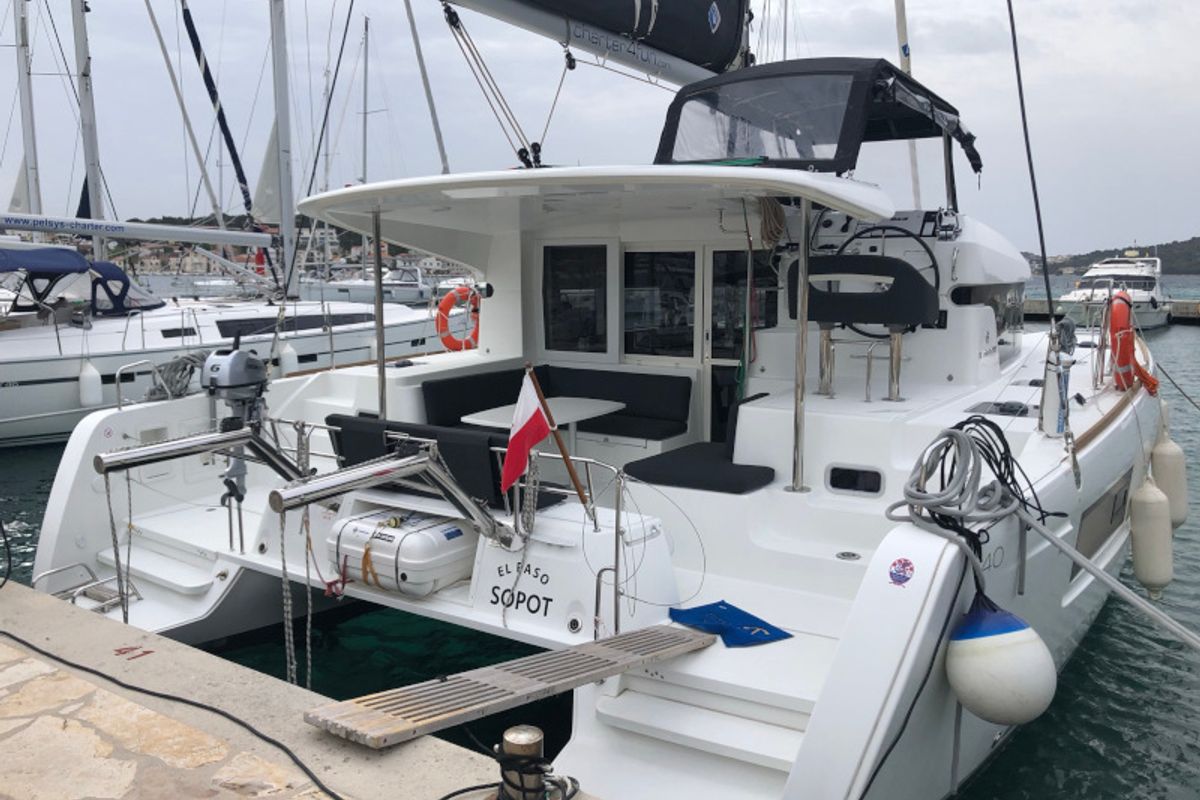 Exterior view of El Paso, a Lagoon 40 catamaran at Općina Rogoznica, Croatia
