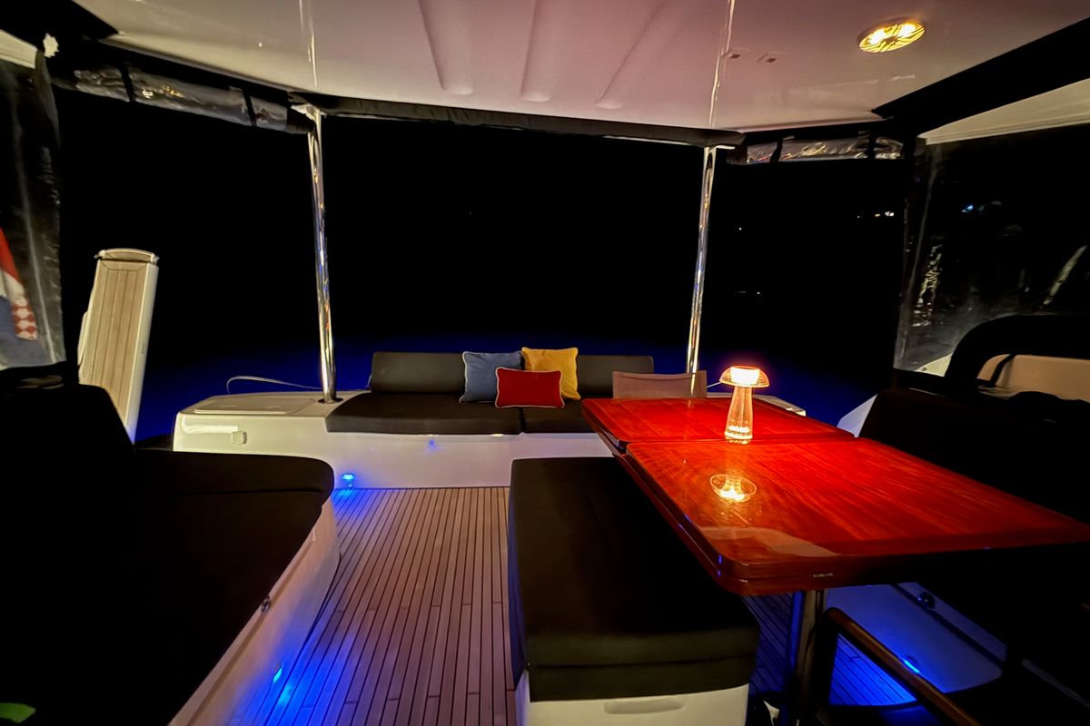 Deck of Twin Joy +, a Lagoon 51 catamaran at Grad Trogir, Croatia