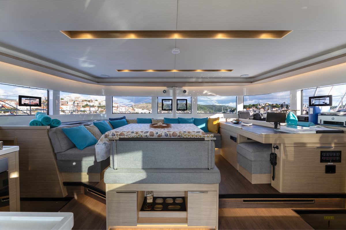 Salon of Twin Joy +, a Lagoon 51 catamaran at Grad Trogir, Croatia