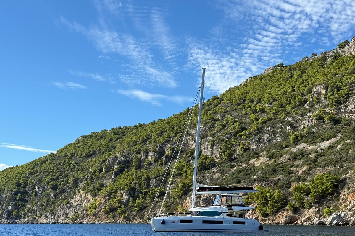 Exterior view of Twin Joy +, a Lagoon 51 catamaran at Grad Trogir, Croatia