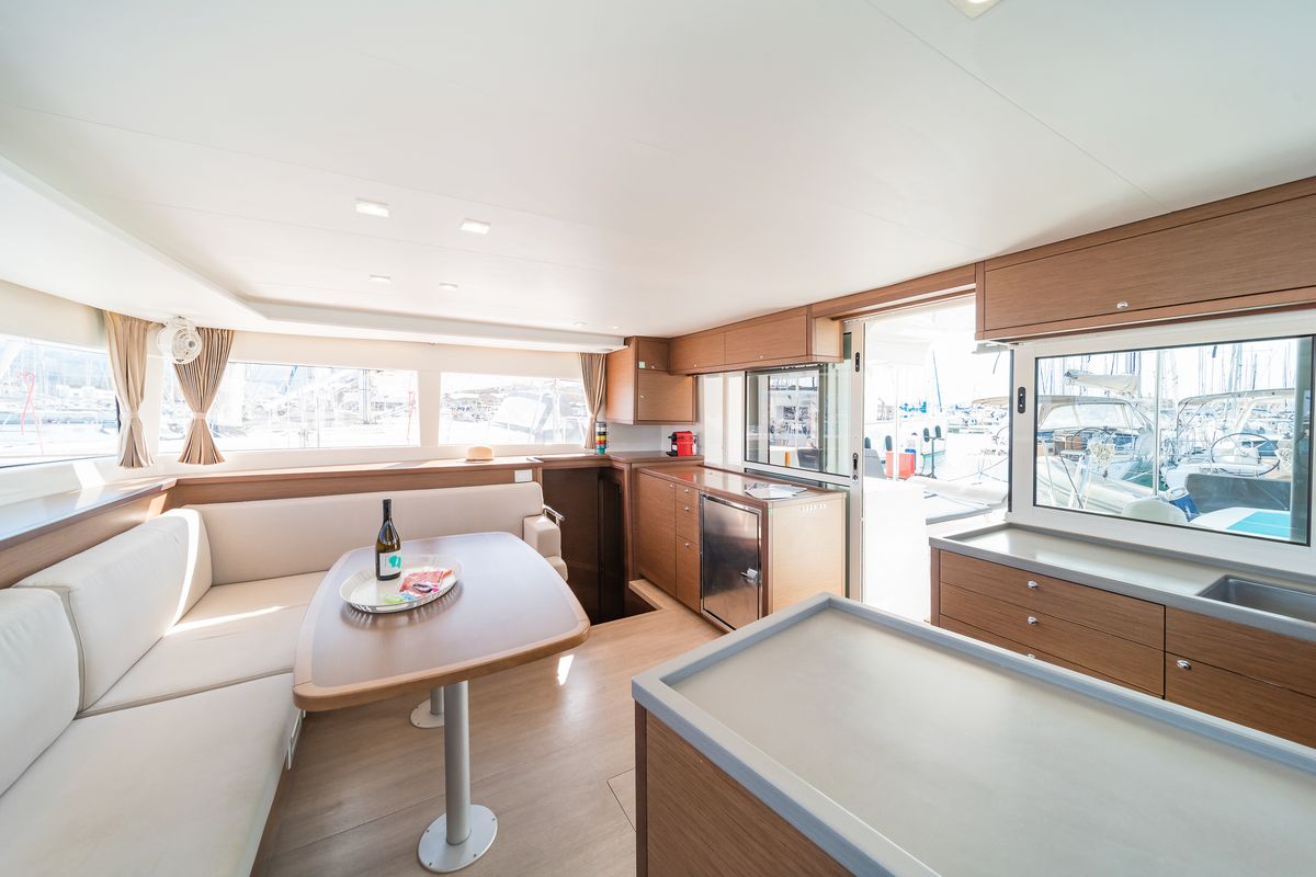 Galley of Cassiopeia II, a Lagoon 450 Fly catamaran at Gouvia, Greece