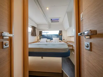Cabin on Elsa, a Fountaine Pajot Tanna 47 catamaran at Piombino, Italy