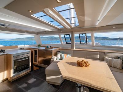 Salon of Elsa, a Fountaine Pajot Tanna 47 catamaran at Piombino, Italy