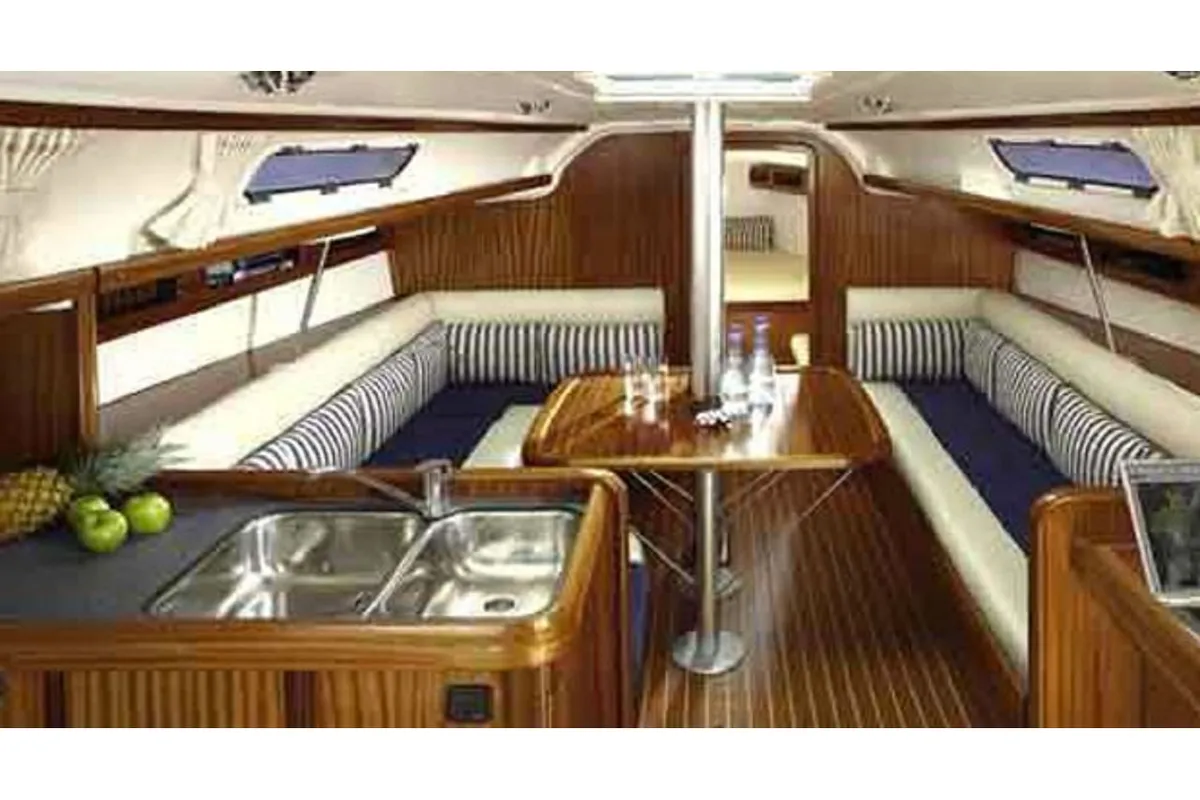 Salon of Gipsy, a Bavaria 38 Match sailboat at Primošten, Croatia
