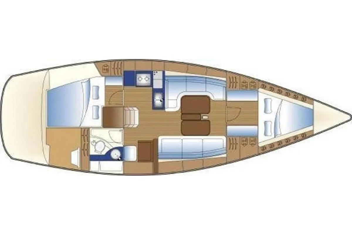 Floor plan of Gipsy, a Bavaria 38 Match sailboat at Primošten, Croatia