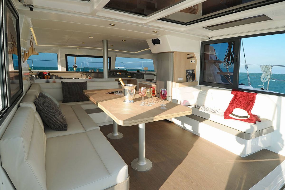 Salon of Private Island I, a Bali 4.1 catamaran at Primošten, Croatia