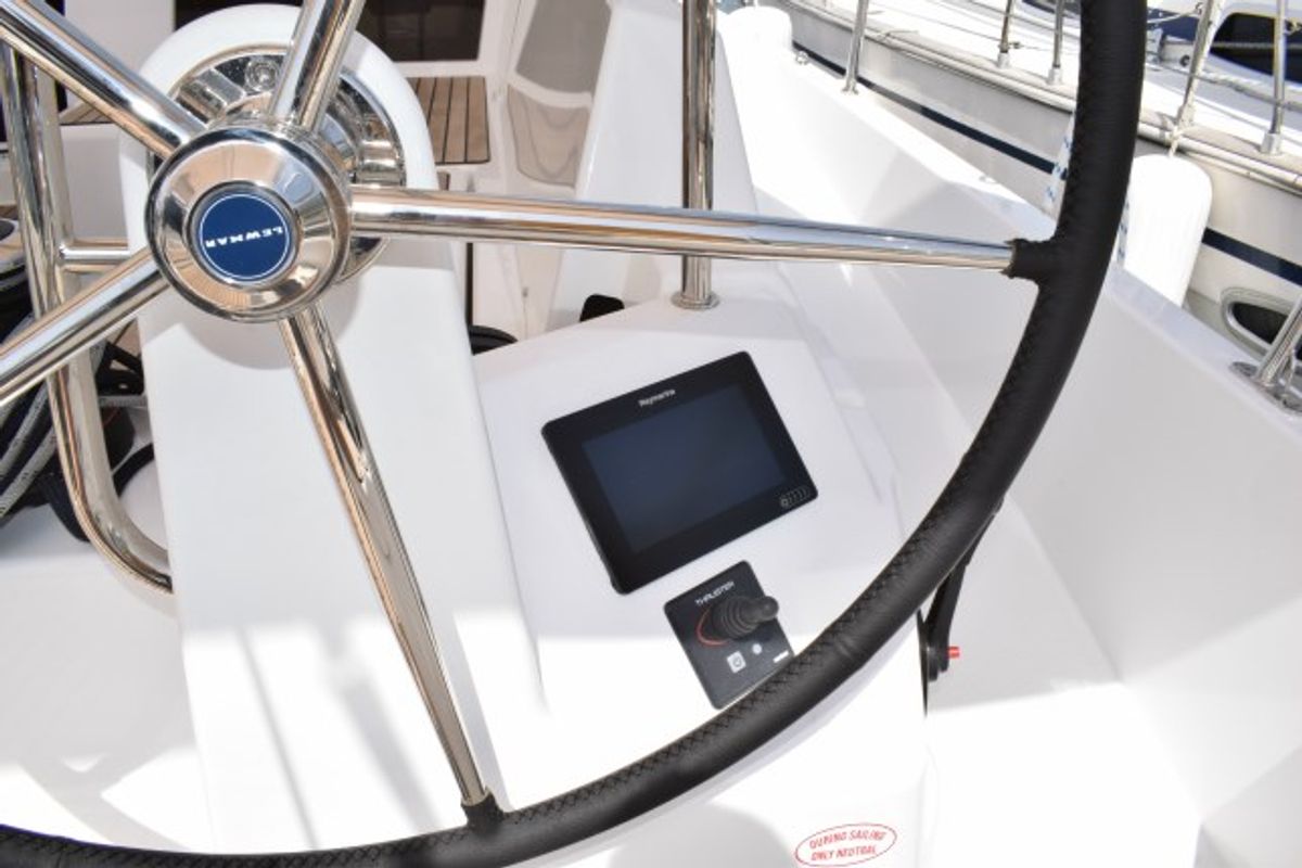 Cockpit of Hrvaska, a Jeanneau Sun Odyssey 490 sailboat at Grad Kaštela, Croatia