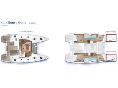 Floor plan of Greta, a Lagoon 42 catamaran at Tonnarella, Italy