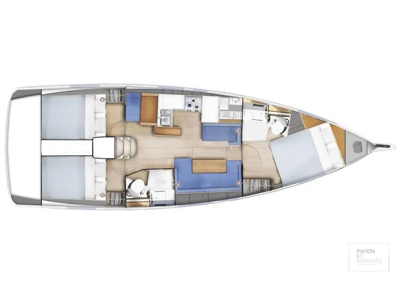 Floor plan of JIMMY, a Jeanneau Sun Odyssey 410 sailboat at La Favière, France