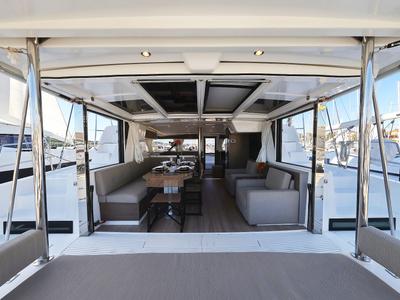 Salon of Agma, a Bali 4.2 catamaran at Grad Šibenik, Croatia