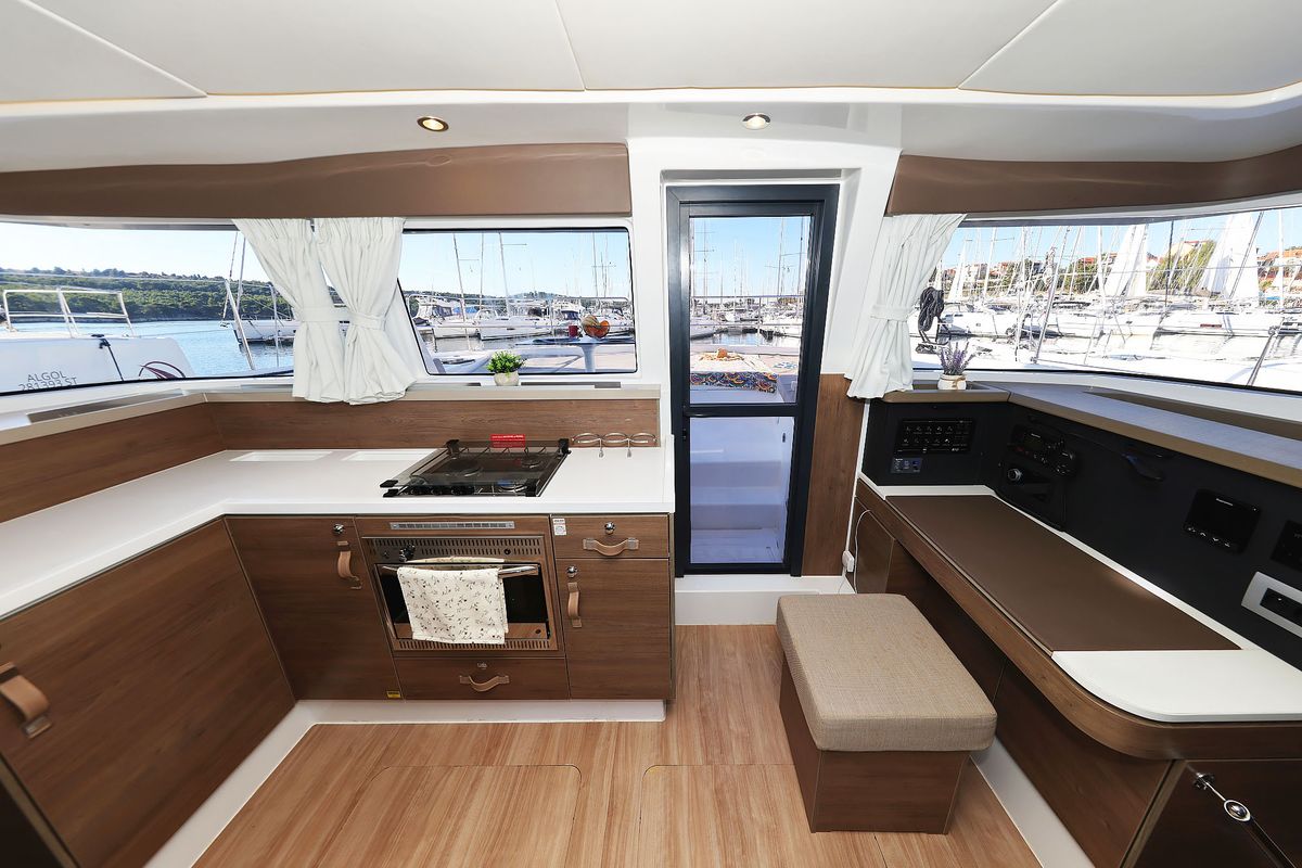 Galley of Agma, a Bali 4.2 catamaran at Grad Šibenik, Croatia