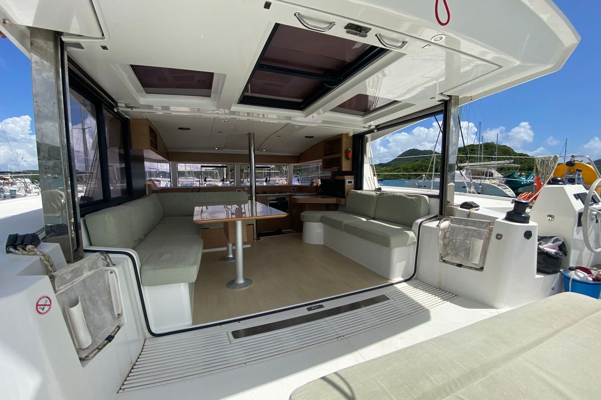 Deck of Poucette, a Bali Catsmart catamaran at Alameda, United States