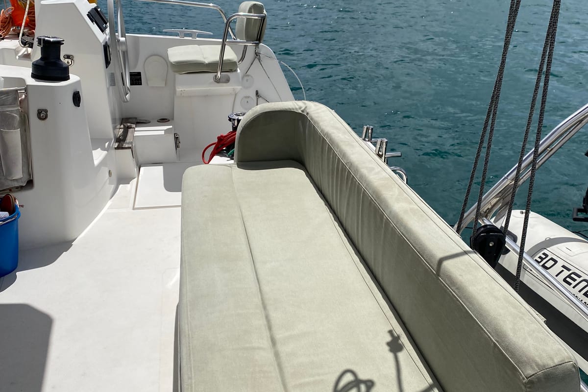Deck of Poucette, a Bali Catsmart catamaran at Alameda, United States