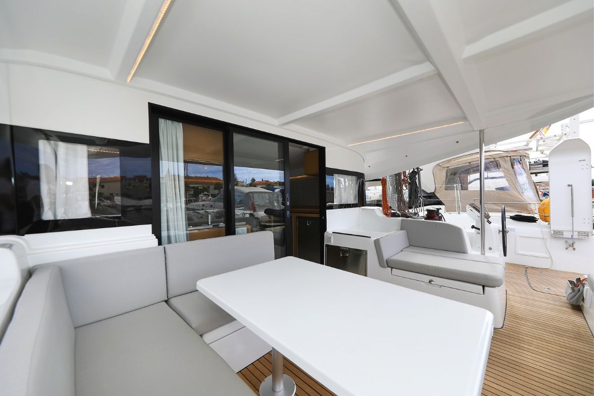 Deck of Windhunter, a Excess 14 catamaran at Pirovac, Croatia