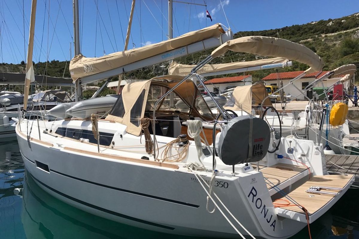 Exterior view of Ronja, a Dufour 350 GL sailboat at Primošten, Croatia