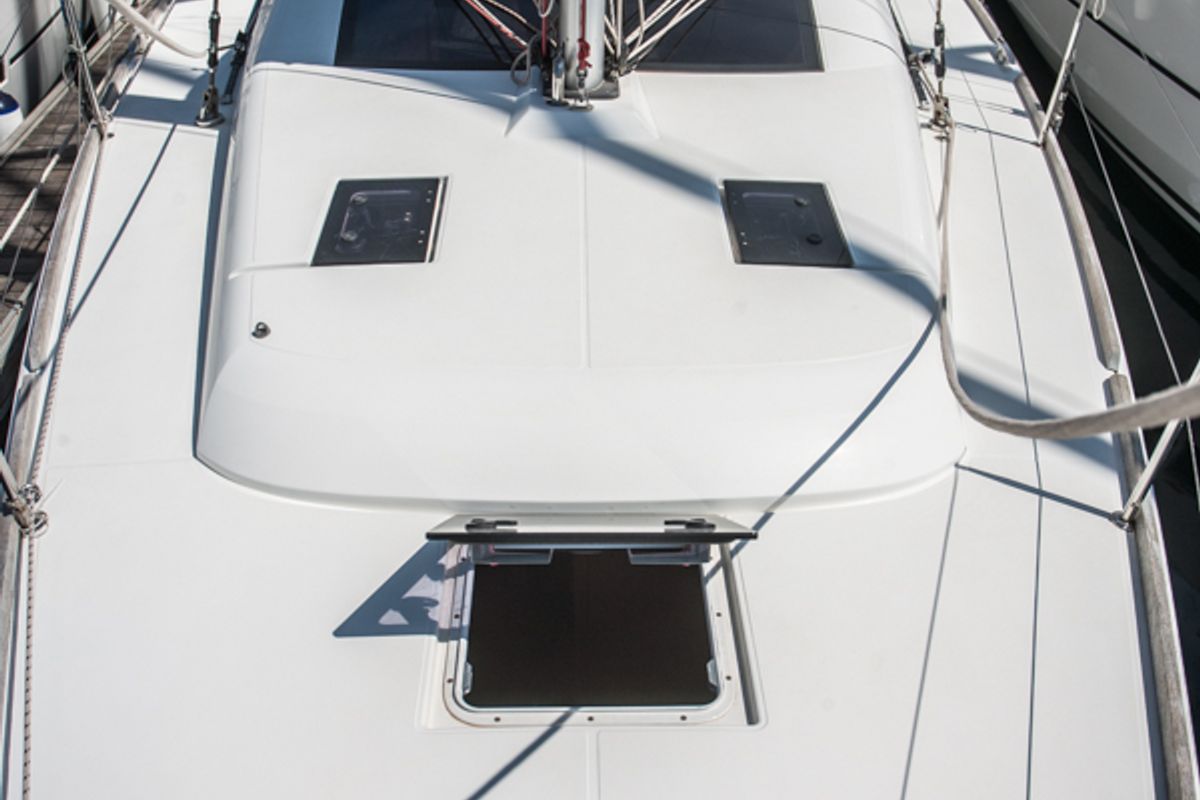 Deck of Ronja, a Dufour 350 GL sailboat at Primošten, Croatia