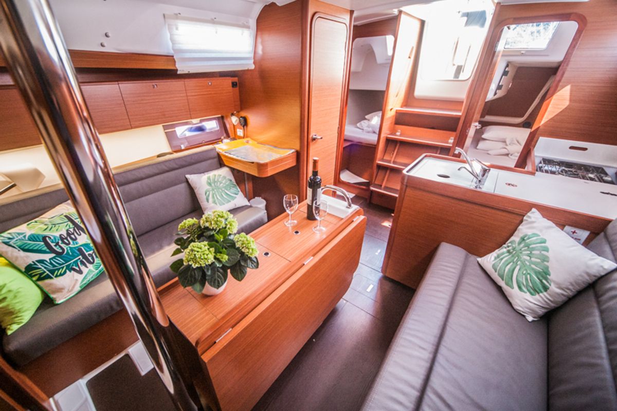 Salon of Ronja, a Dufour 350 GL sailboat at Primošten, Croatia