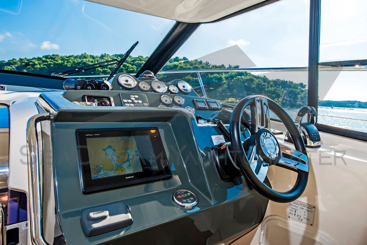 Cockpit of Sun Dreamer, a Bavaria S40 HT motorboat at Općina Sukošan, Croatia