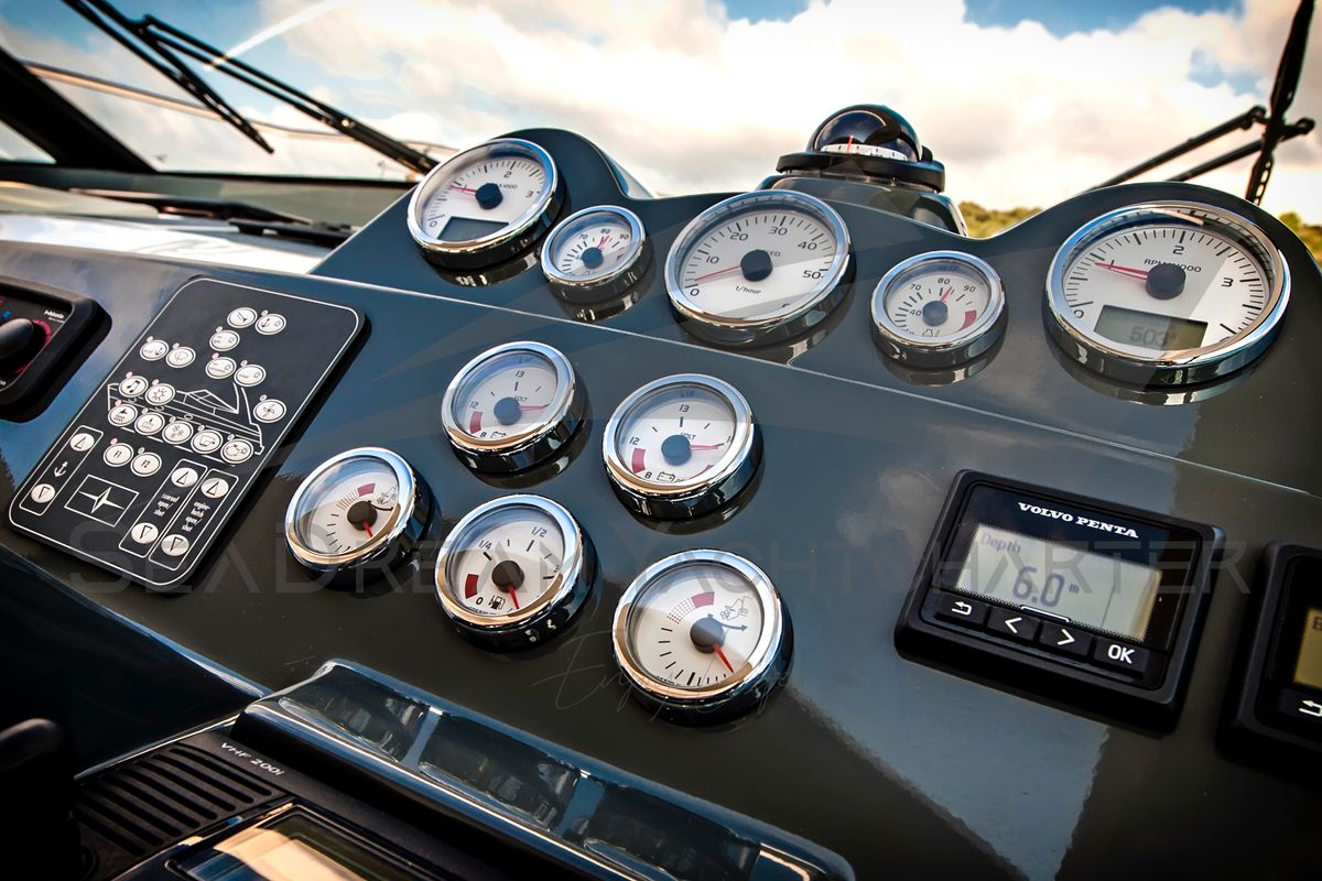 Cockpit of Sun Dreamer, a Bavaria S40 HT motorboat at Općina Sukošan, Croatia