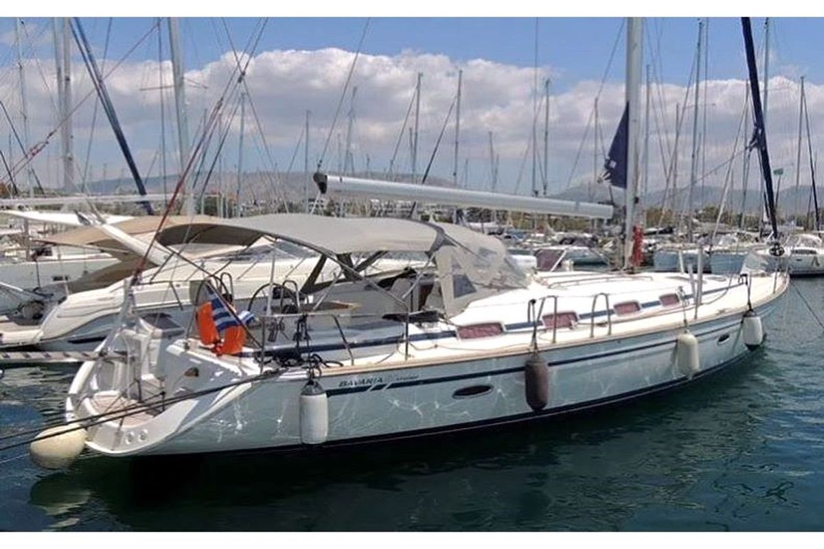 Exterior view of Odysseas, a Bavaria 50 sailboat at Athens, Greece