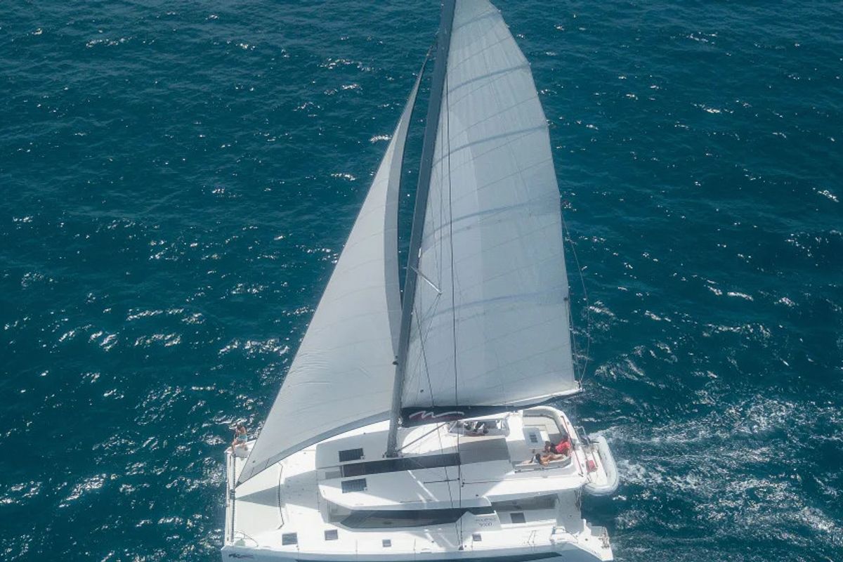 Exterior view of Moorings 5000-6 Exclusive, a Leopard 50 catamaran at Grand Anse, Grenada