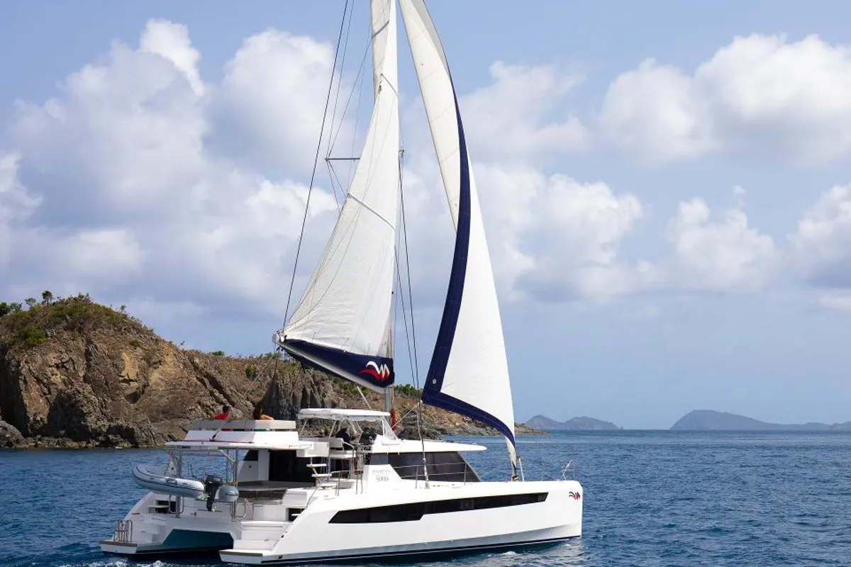 Exterior view of Moorings 5000-6 Exclusive, a Leopard 50 catamaran at Grand Anse, Grenada