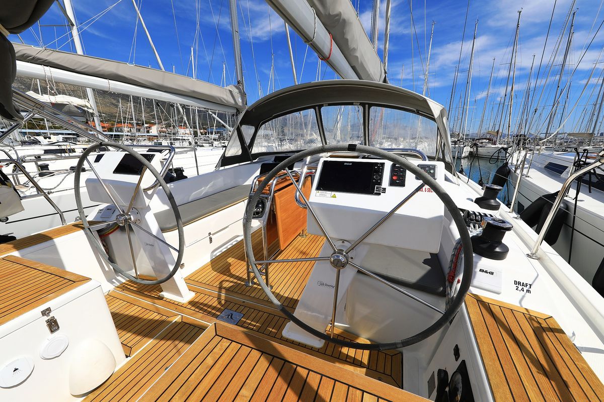 Cockpit of Maxine II, a Hanse Yachts Hanse 455 sailboat at Grad Kaštela, Croatia