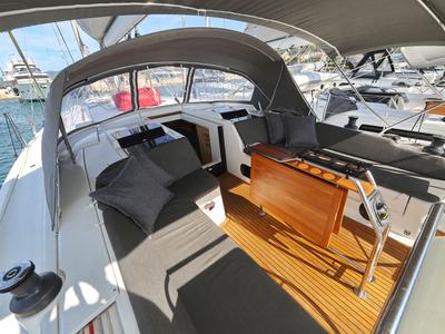 Deck of Maxine II, a Hanse Yachts Hanse 455 sailboat at Grad Kaštela, Croatia