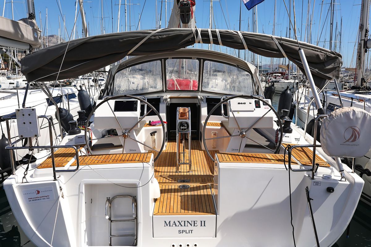Cockpit of Maxine II, a Hanse Yachts Hanse 455 sailboat at Grad Kaštela, Croatia