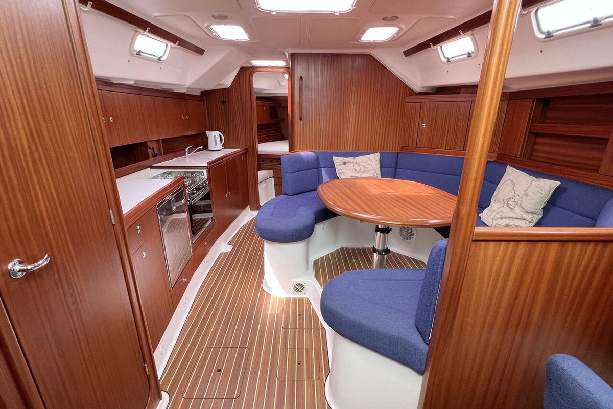 Salon of Karoline, a Bootsbau Rügen GmbH Vilm 41 cruiser sailboat at Barth, Germany