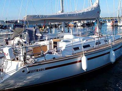 Deck of Karoline, a Bootsbau Rügen GmbH Vilm 41 cruiser sailboat at Barth, Germany