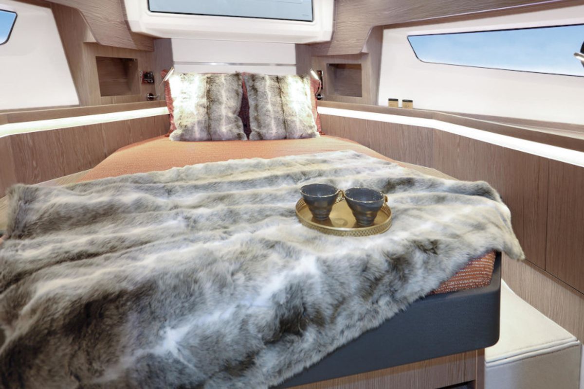 Cabin on Blue Lagoon II, a Sealine F430 motorboat at Grad Pula, Croatia