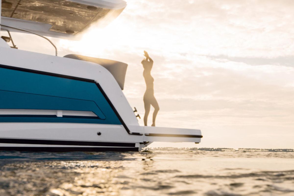 Exterior view of Blue Lagoon II, a Sealine F430 motorboat at Grad Pula, Croatia