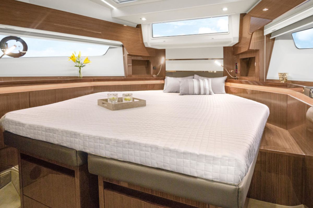 Cabin on Blue Lagoon II, a Sealine F430 motorboat at Grad Pula, Croatia