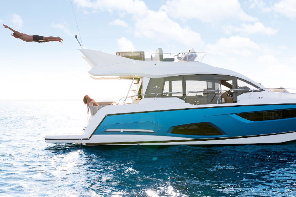 Exterior view of Blue Lagoon II, a Sealine F430 motorboat at Grad Pula, Croatia