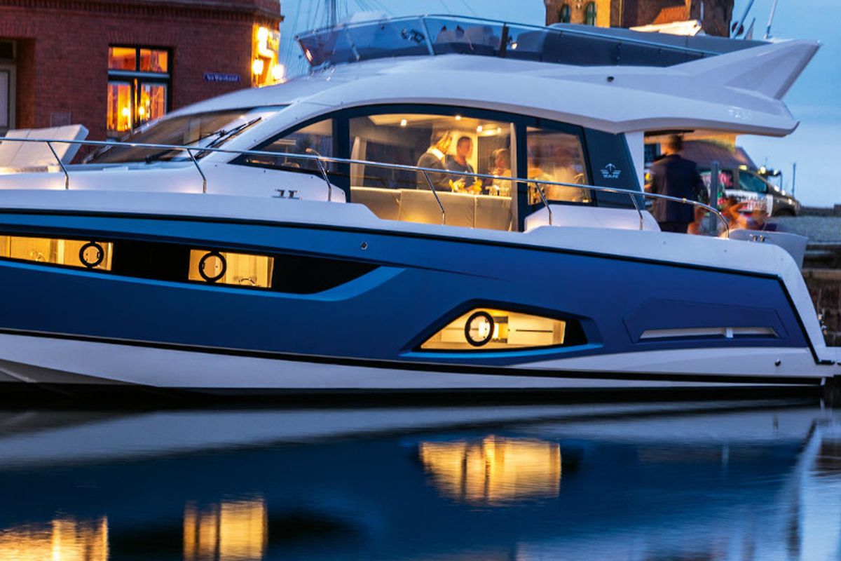 Exterior view of Blue Lagoon II, a Sealine F430 motorboat at Grad Pula, Croatia