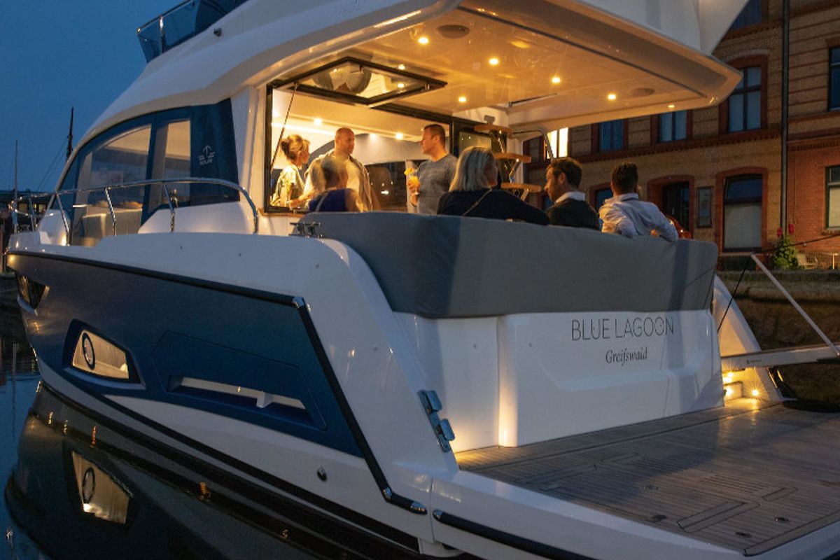 Deck of Blue Lagoon II, a Sealine F430 motorboat at Grad Pula, Croatia
