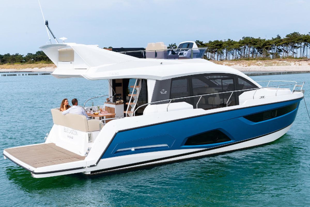 Exterior view of Blue Lagoon II, a Sealine F430 motorboat at Grad Pula, Croatia