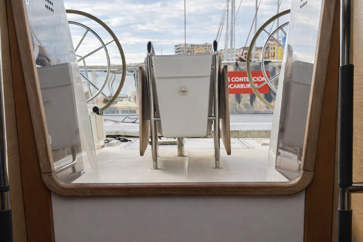 Cockpit of Malgrats, a Jeanneau Sun Odyssey 469 sailboat at Palma de Mallorca, Spain