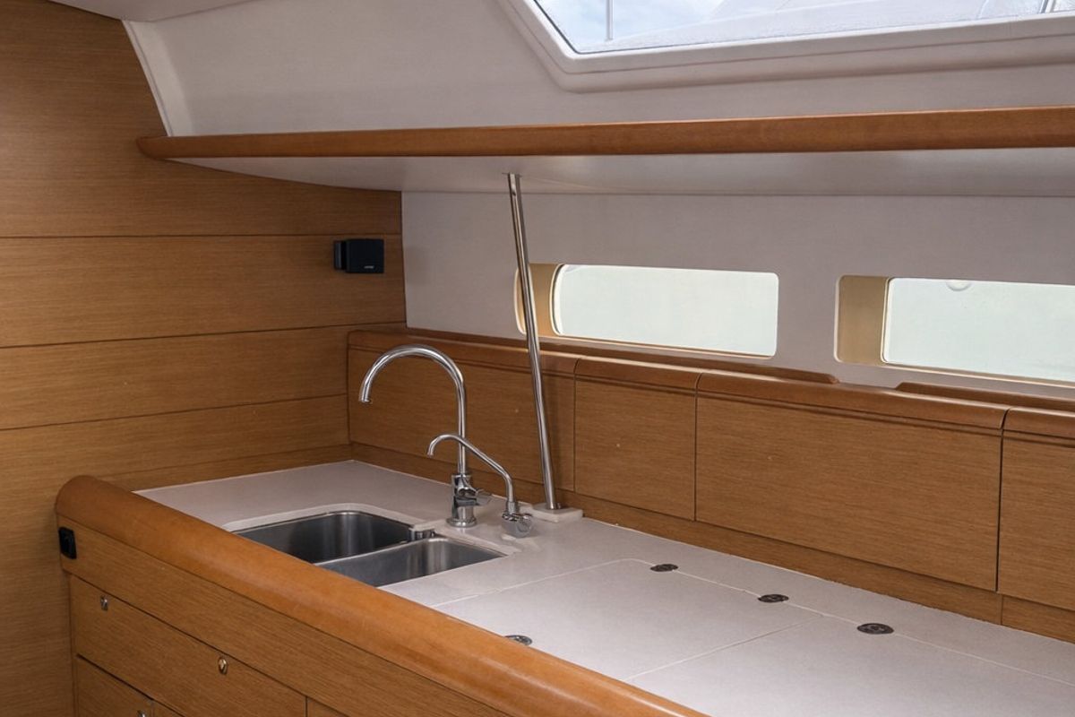 Salon of Malgrats, a Jeanneau Sun Odyssey 469 sailboat at Palma de Mallorca, Spain