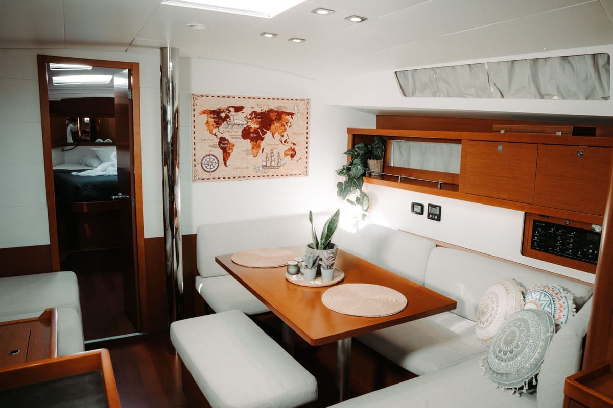 Salon of Familia L, a Beneteau Oceanis 45 sailboat at Athens, Greece