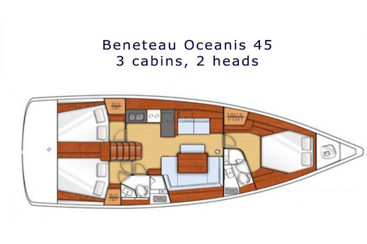 Floor plan of Familia L, a Beneteau Oceanis 45 sailboat at Athens, Greece