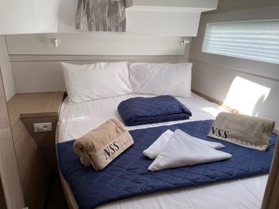 Cabin on Dj, a Lagoon 40 catamaran at Olbia, Italy
