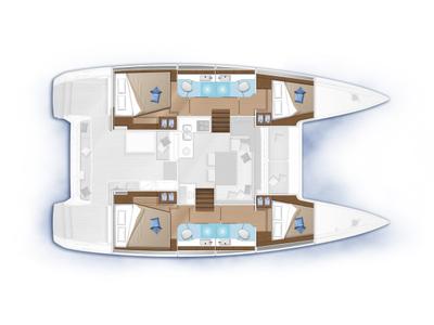 Floor plan of Dj, a Lagoon 40 catamaran at Olbia, Italy