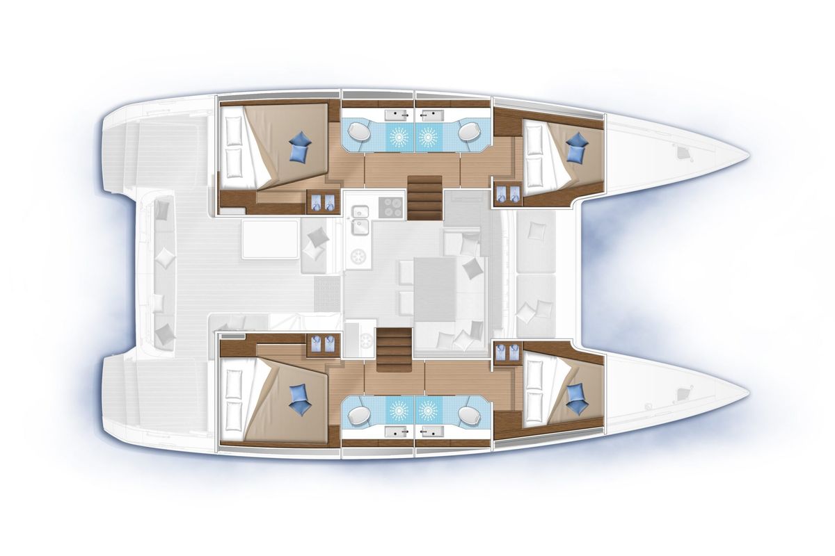 Floor plan of Dj, a Lagoon 40 catamaran at Olbia, Italy