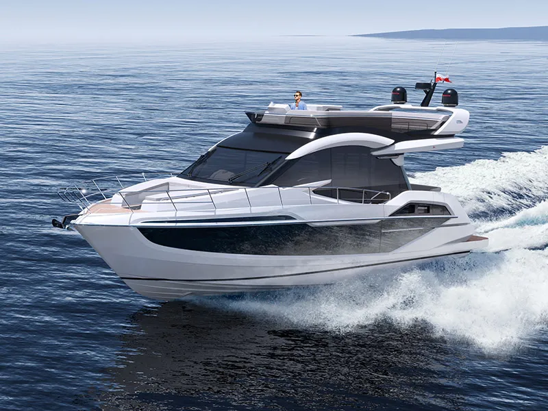 Exterior view of Il Sogno V, a Galeon 480 Fly yacht at Grad Šibenik, Croatia