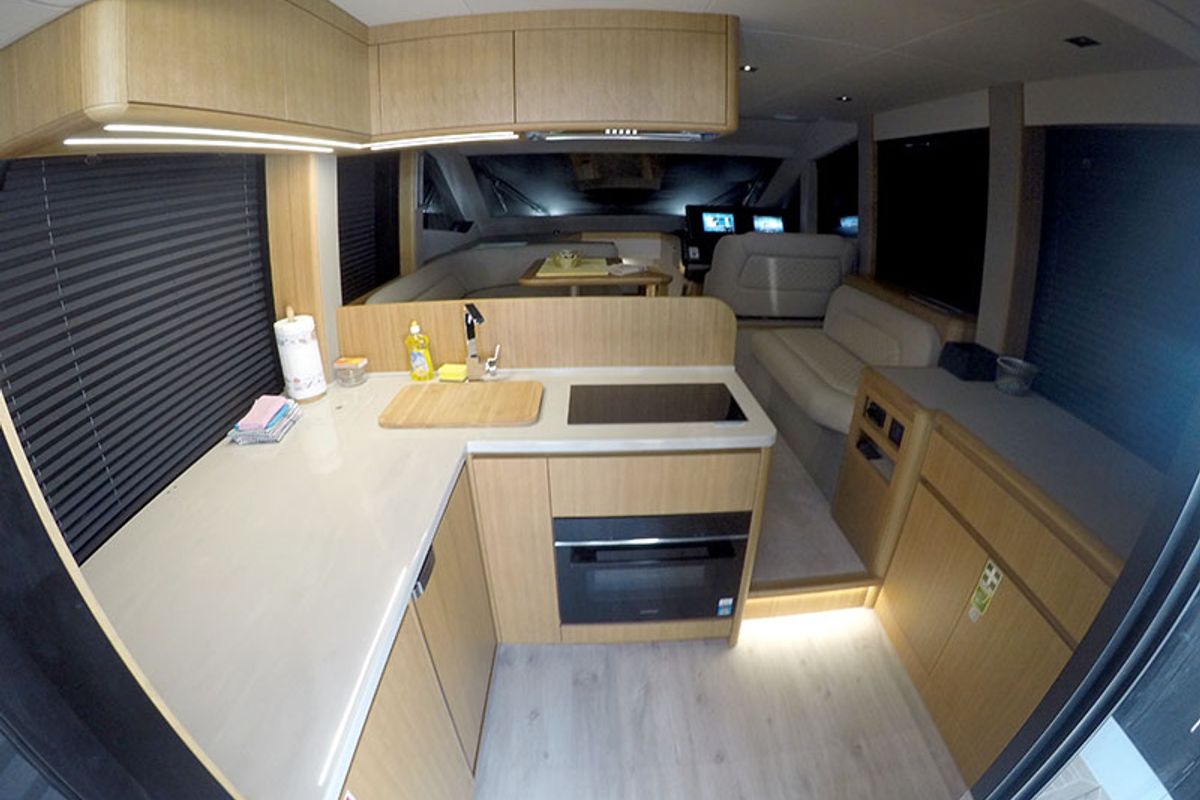 Galley of Il Sogno V, a Galeon 480 Fly yacht at Grad Šibenik, Croatia